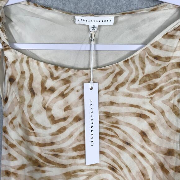 Jane Delancey Top Medium Tan Brown Tank Blouse Animal Mesh Strap Knot Ruched - Picture 4 of 8